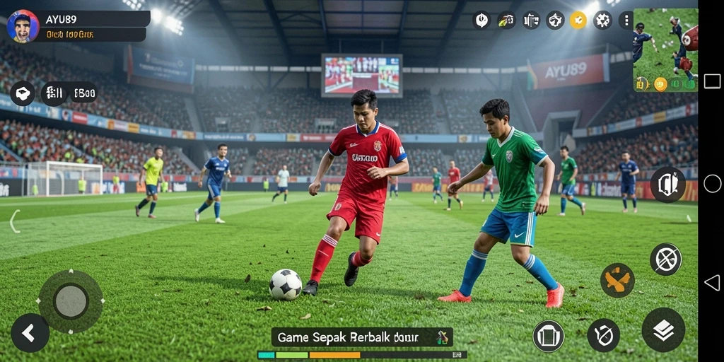 Tampilan gameplay AYU89 yang seru dan realistis di lapangan sepak bola.
